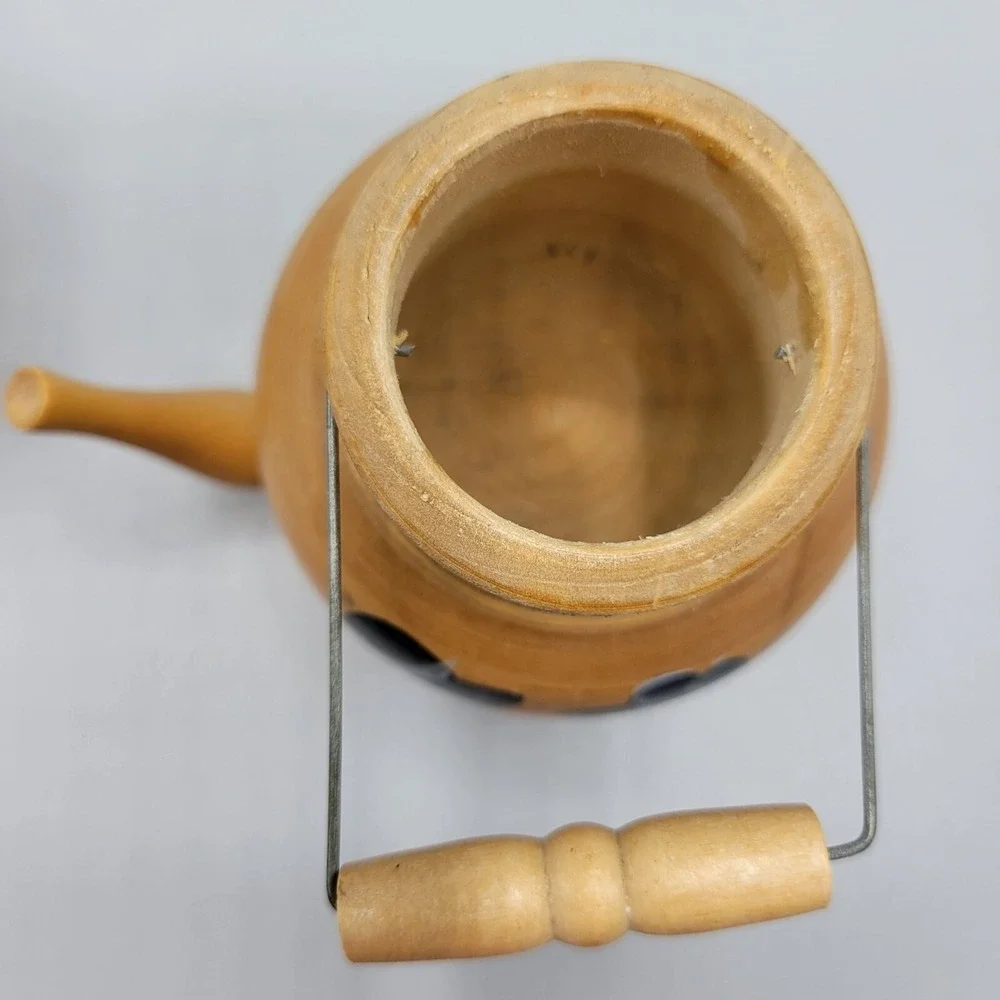 Vintage Mini Wooden Teapot & Butter Churn Hand Painted Amish Couple Design